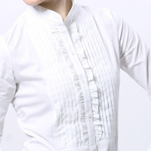OL职业正品白衬衫女弹力纯棉修身春装大码木耳立领女士长袖衬衣