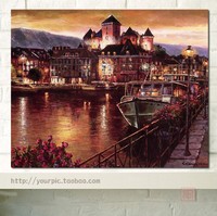 欧洲湖景夜景仿油画画芯 咖啡厅装饰画 玄关酒店挂画 西餐厅壁画_250x250.jpg