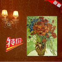 帆布画包邮 梵高 框画 客厅装饰画 现代油画 壁画 ---红罂粟雏菊_250x250.jpg
