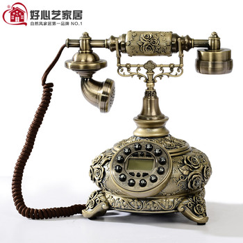 欧式宫廷仿古铜色支架电话机树脂花朵浮雕后现代别墅高档怀旧座机