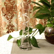 免邮透明斜口时尚缠丝玻璃花瓶小蛮腰型软装玻璃现代富贵竹花插