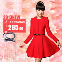 韩国代购2013新款女外套中长款修身高腰裙摆羊毛呢子大衣大红色_250x250.jpg