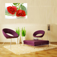E粉色玫瑰花卉 玄关单幅无框画客厅沙发墙装饰画竖挂 卧室板画_250x250.jpg