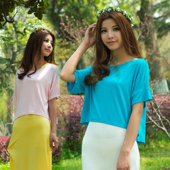 2016新款韩版短袖女士莫代尔t恤 短袖百搭圆领糖果 罩衫