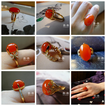 [品约珠宝]柿子红南红玛瑙18k 花丝镶钻戒指 款式总链接 定制工费