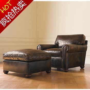 特价 法式家具实木沙发脚凳 美国RH真皮矮凳 现代时尚宜家床头凳