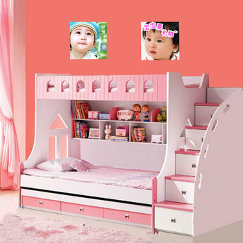 儿童床上下床女孩公主床高低床新款田园套房家具组合1.2米/1.5米