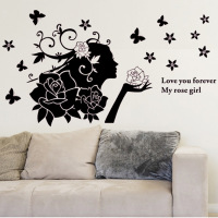 墙贴画贴纸 客厅寝室卧室床头浪漫温馨背景墙 黑色个性 艺术女孩_250x250.jpg