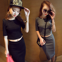2015夏季新款韩版性感夜店女装修身两件套装短袖显瘦包臀连衣裙_250x250.jpg