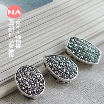 NA。925纯银高档泰国水滴 做旧马赛克双排 手链珠diy银饰品配件