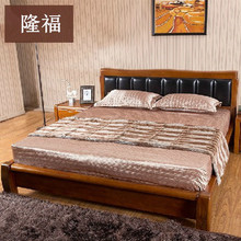 黄金胡桃木实木床 全实木板材真皮软靠 平板高箱 1.8米双人床特价