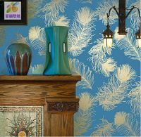 菲丽墙纸东南亚地中海风格蓝色羽毛墙纸卧室沙发客厅电视背景壁纸_250x250.jpg