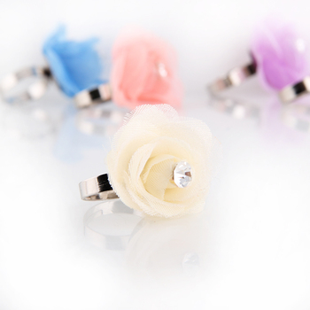 韩版甜美可爱绢纱玫瑰戒指个性花朵镶水钻戒圈指环表演舞会外景