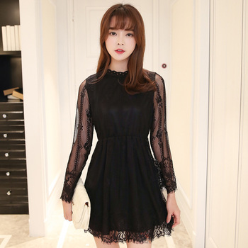 特价2016秋季新品韩版女装蕾丝镂空长袖连衣裙中长款显瘦打底裙潮