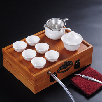 好茗天竹茶盘 家用竹制整套功夫茶具套装 便携旅行陶瓷茶壶茶杯子