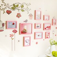 快乐小鸟相框组合创意照片墙 实木相框墙相片墙带墙贴 客厅挂墙_250x250.jpg