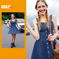 Krazy两季可穿 复古俏皮优雅排扣元素纯棉牛仔收腰背心裙连衣裙_250x250.jpg