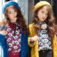 韩国童装秋装新款女童复古加厚花朵雪纺衬衫亲子装衬衣儿童打底衫