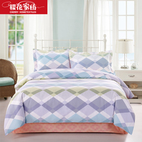 美式格子条纹四件套樱花纯棉家纺双人床上用品床单被套舒适单4件_250x250.jpg