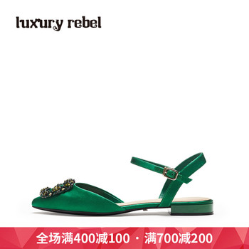 LR女鞋Luxury Rebel2017夏新款休闲水钻凉鞋平底一字带女鞋
