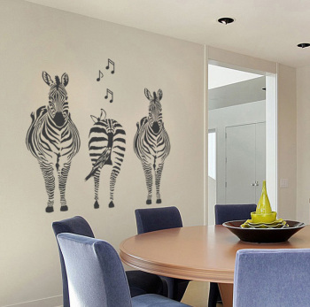 会唱歌的斑马墙贴 欧式风格家居贴纸 客厅沙发背景墙装饰贴画墙纸
