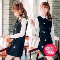 长袖中长款背带2016年秋季POLO领显瘦假两件韩版女装顺丰包邮_250x250.jpg