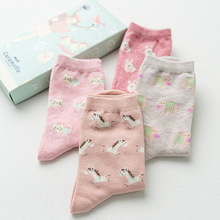 caramella2016秋冬女士礼盒袜 粉色系小动物盒装袜子 纯棉女袜