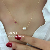 韩国正品流行14K黄金项链 套链 珍珠 红宝石 韩版项链饰品女款_250x250.jpg