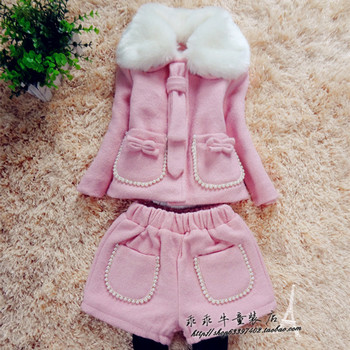 2015儿童秋冬新款童装韩版女童呢套装小中童外套短裤羊毛呢套装
