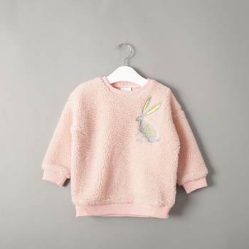 2015秋冬新款儿童羊羔绒套头卫衣绒衫韩版女童休闲外套兔子刺绣