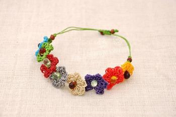 泰国手工创意花朵手链情侣佩饰饰品  彩石蜡绳串花抽结手链