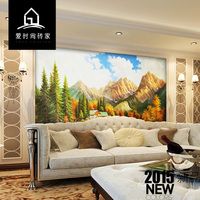 欧式瓷砖背景墙电视客厅沙发电视彩雕油画3D现代简约山水情壁画_250x250.jpg