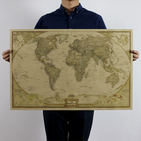 【H015】世界地图 英文 大号牛皮纸海报 装饰画芯72.5x48cm_250x250.jpg