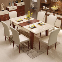 可伸缩餐桌现代简约餐桌椅组合 实木长方形钢化玻璃小公寓餐桌椅_250x250.jpg