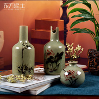 东方泥土 陶瓷手绘青瓷小花插插花器 创意花瓶客厅装饰工艺品摆件_250x250.jpg