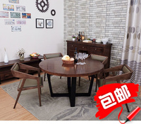 美式复古铁艺实木小圆桌茶几 圆形简约餐桌咖啡桌接待洽谈桌_250x250.jpg