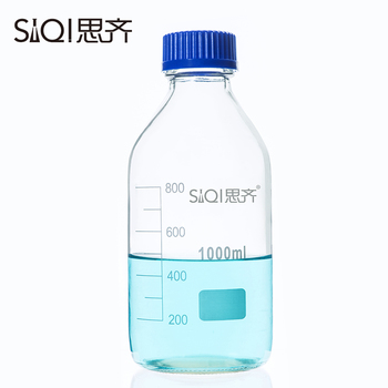 透明丝口瓶 密封瓶 玻璃瓶 1000ml 思齐蓝盖试剂瓶 螺纹口带刻度