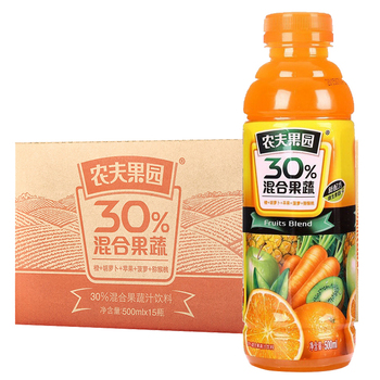 农夫果园30%混合果蔬汁胡萝卜苹果橙500ml*15瓶整箱  多省包邮