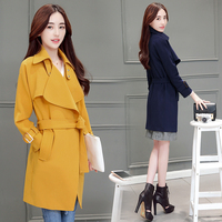 2016秋季中长款系带长袖直筒纯色甜美外套常规韩版女装新款风衣_250x250.jpg