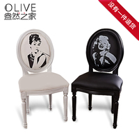 欧式美式复古圆背餐椅创意个性经典名人头像布艺实木餐椅书桌椅_250x250.jpg