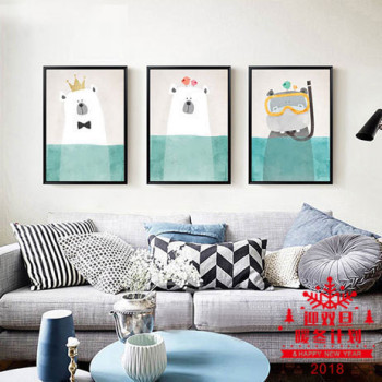 现代装饰画潜水熊河马客厅沙发背景儿童房北欧卧室床头挂画包邮