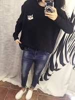 Yanda style2015秋女装韩国进口东大门代购秒杀刺绣猫咪长袖宽T恤_250x250.jpg