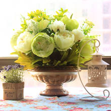 牡丹仿真花插花瓶花器小盆栽粉白绿色欧式复古摆件铁艺烛台礼物