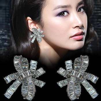 S925纯银针耳钉女甜美 日韩国代购耳饰品欧美夸张气质锆石大耳环