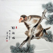 四尺斗方国画工笔走兽猴 猴趣图 金泉手绘原稿真迹字画16071828