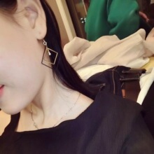 ◤膨胀商店◢2016韩国东大门双层几何拼接流苏闪钻不对称耳钉耳环