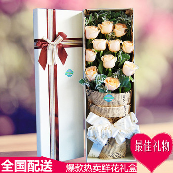生日红粉蓝香槟玫瑰礼盒鲜花束速递全国广州北京上海深圳送花店