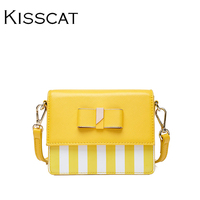 KISSCAT/接吻猫新款蝴蝶结撞色条纹包盖式牛皮斜挎迷你女小包_250x250.jpg