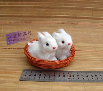 真皮毛仿真小兔子玉兔礼品仿真兔可爱摆件玩偶大小白兔礼物带筐