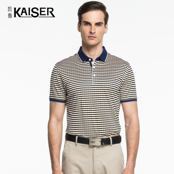 Kaiser/凯撒男装中年商务POLO衫男士短袖t恤英伦修身条纹保罗衫夏